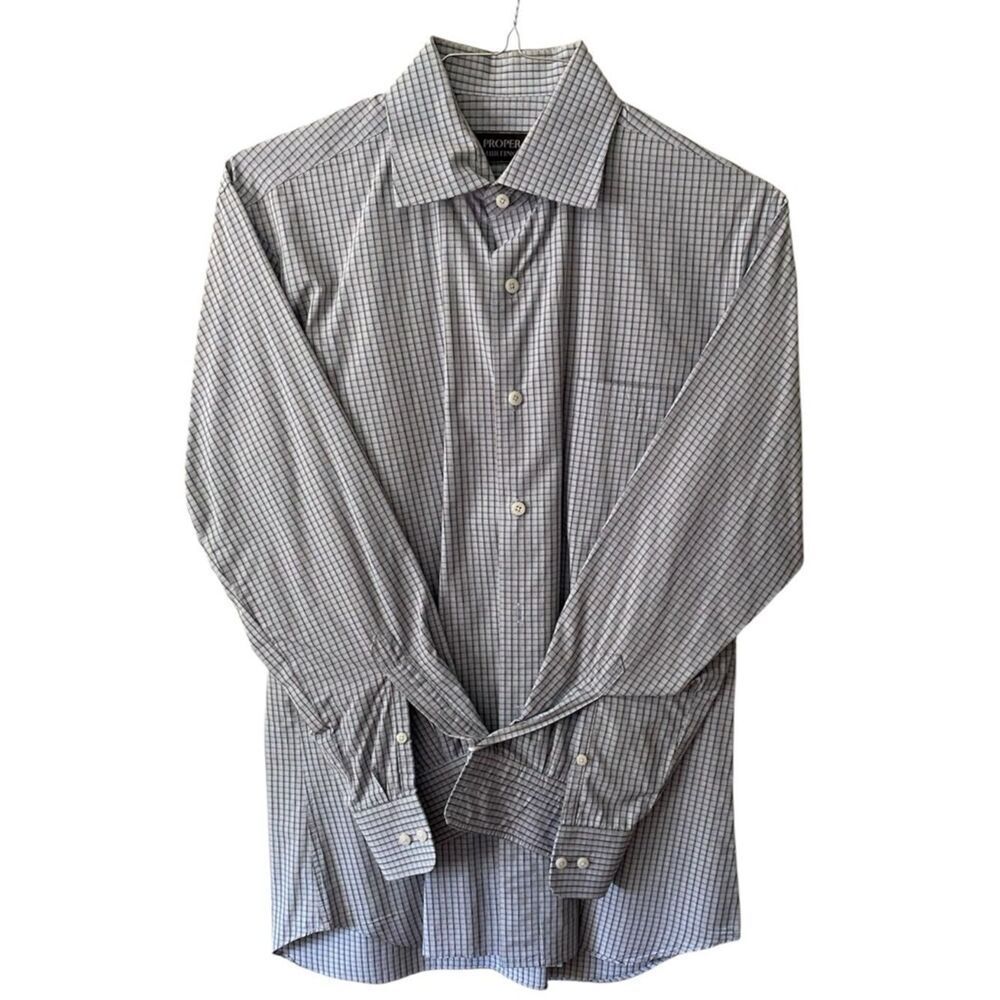 Proper Shirtings 120’s 2‑Ply Dress Shirt – Blue Gray Check – Classic Fit – Size